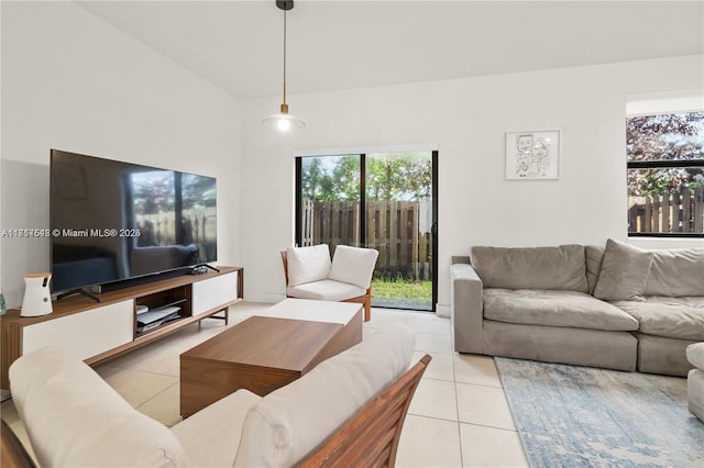 living area with tile patterned flooring