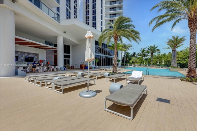 view of pool featuring a patio