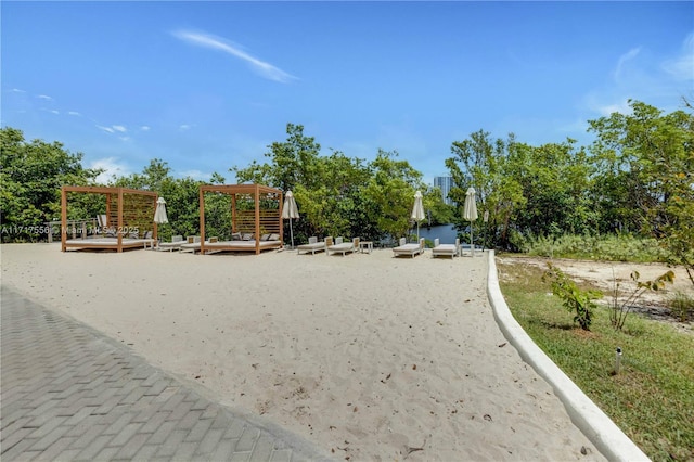 view of playground featuring a pergola