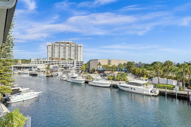 property view of water featuring a boat dock