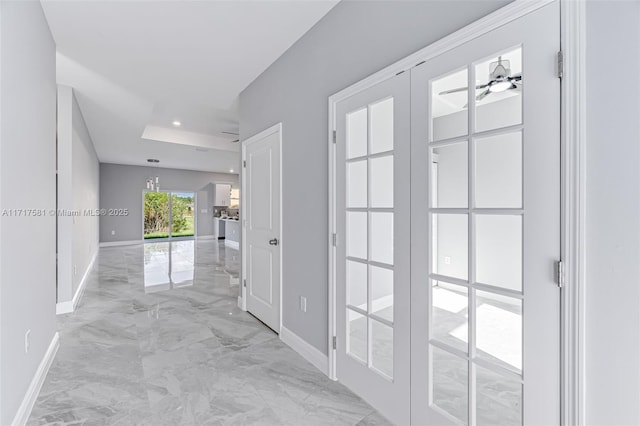 hall featuring french doors