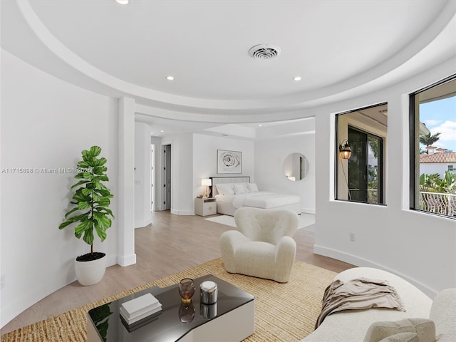 living room with light hardwood / wood-style flooring and a healthy amount of sunlight