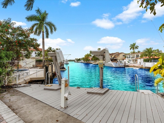 view of dock with a water view