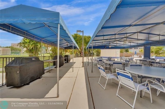 view of patio featuring a grill