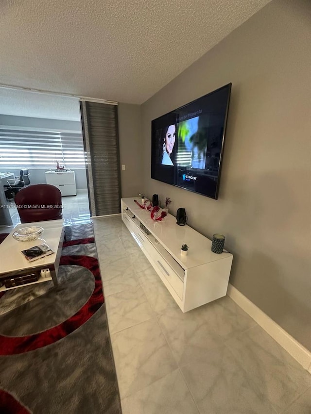 home theater with a textured ceiling