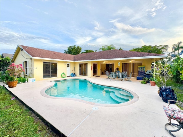 view of swimming pool featuring a patio area