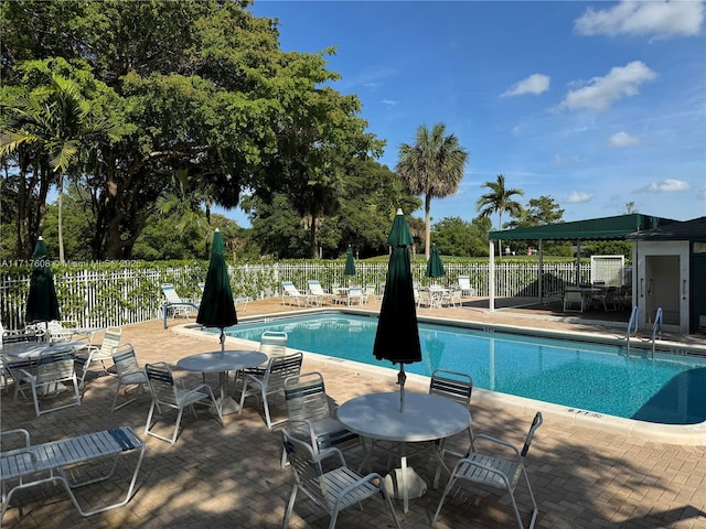 view of swimming pool featuring a patio