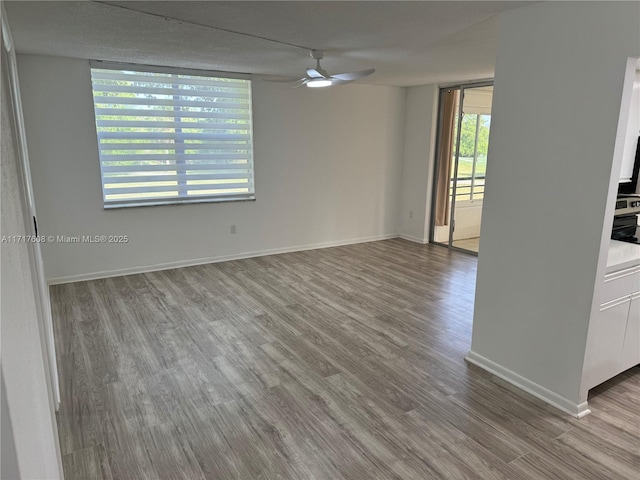 spare room featuring light hardwood / wood-style flooring and ceiling fan