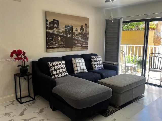 living room with ceiling fan