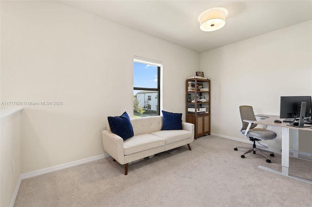 home office with light colored carpet