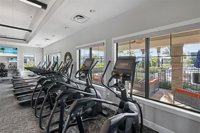 exercise room with carpet