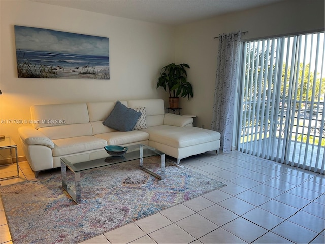 living room featuring light tile patterned floors