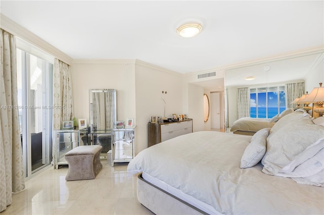 bedroom with crown molding