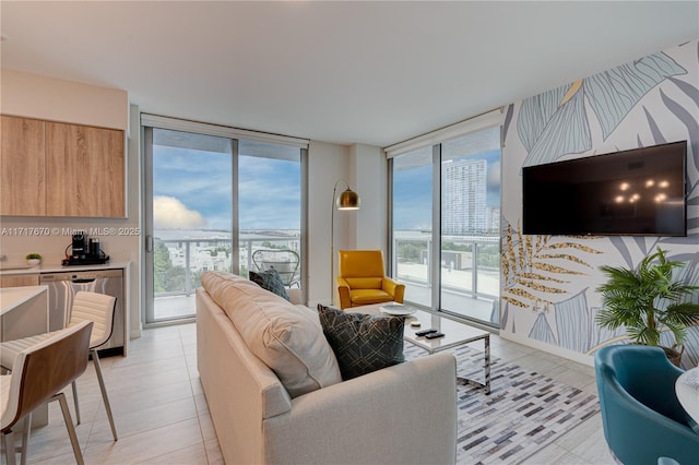 living room featuring expansive windows