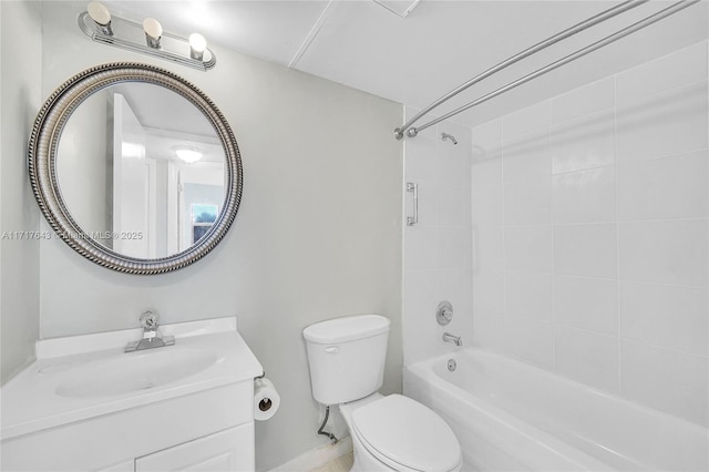 full bathroom with vanity, toilet, and tiled shower / bath combo