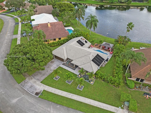 bird's eye view featuring a water view