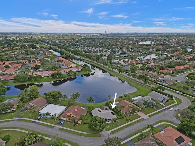 aerial view with a water view