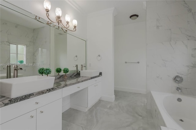 bathroom featuring crown molding and vanity