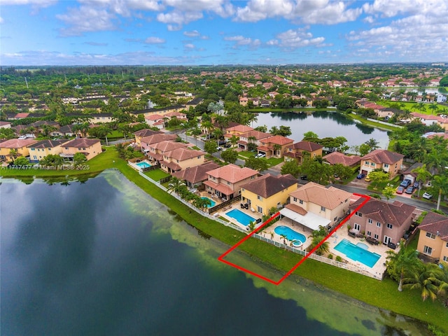 bird's eye view featuring a water view