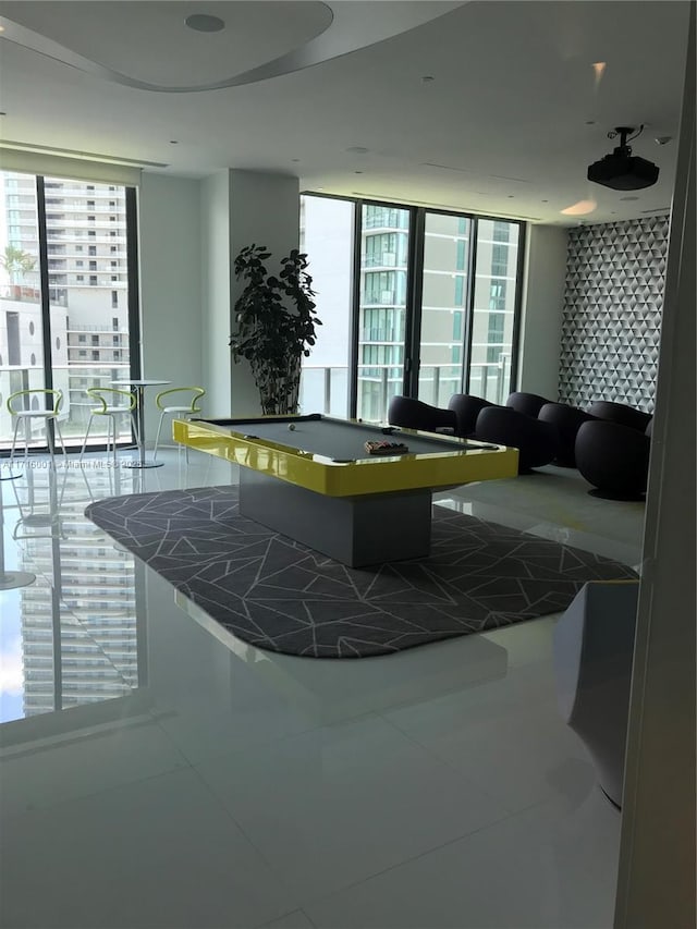 playroom with tile patterned floors and pool table