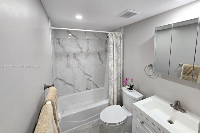 full bathroom featuring vanity, toilet, and shower / tub combo