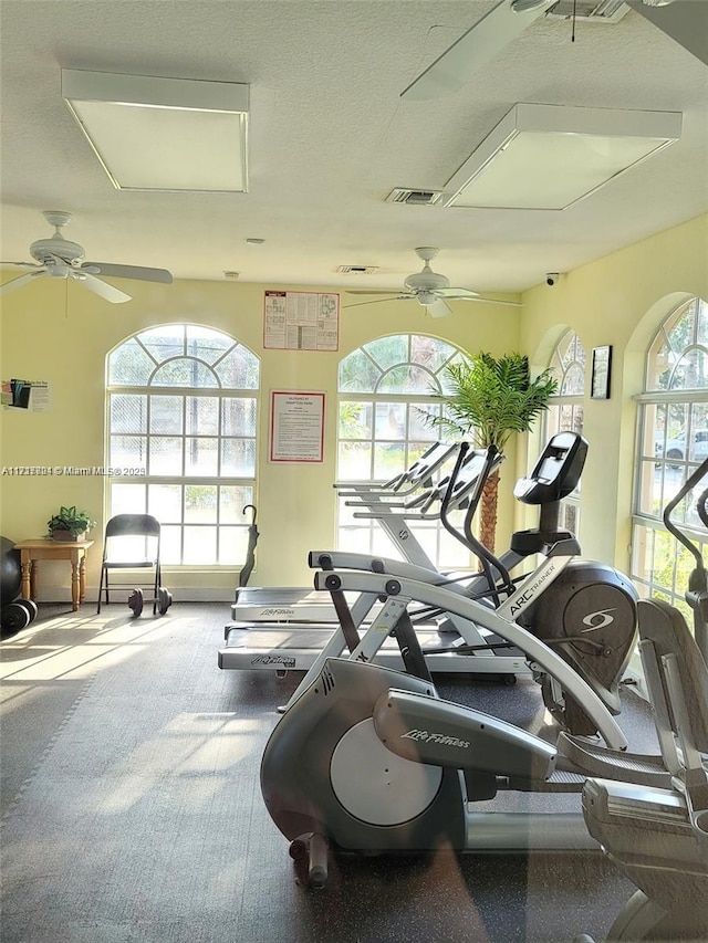 workout area featuring ceiling fan