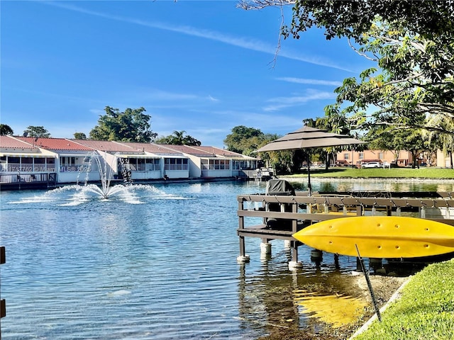 dock area featuring a water view