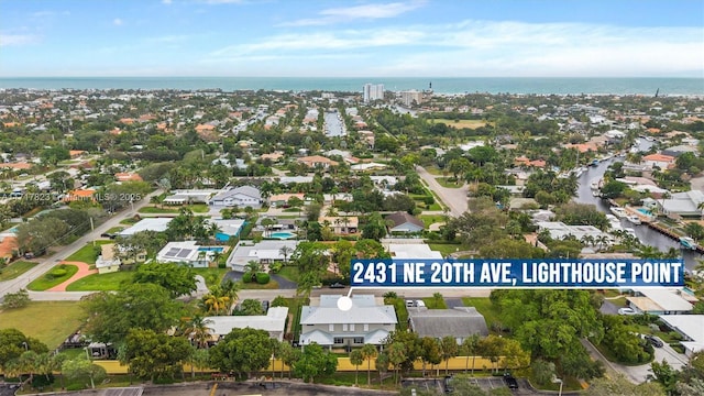 aerial view with a water view