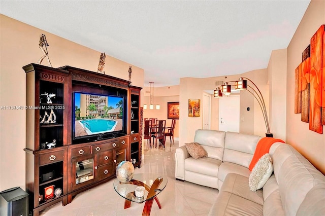 living room with light tile patterned floors