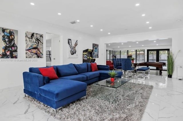 living room featuring french doors