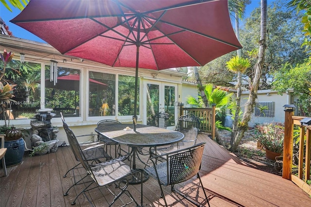 wooden deck with french doors