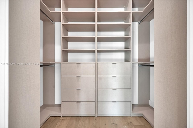 spacious closet with light hardwood / wood-style floors