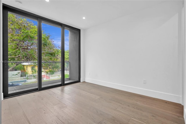 empty room with light wood-type flooring and expansive windows