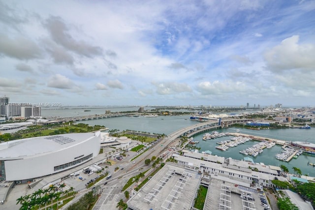 bird's eye view featuring a water view