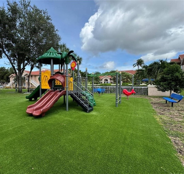 view of play area featuring a yard