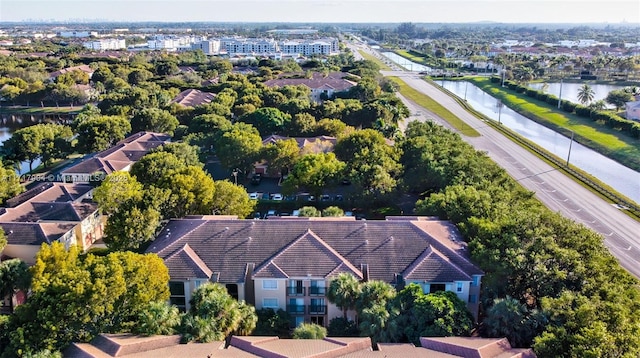 aerial view featuring a water view