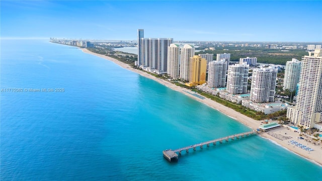 birds eye view of property with a water view and a view of the beach