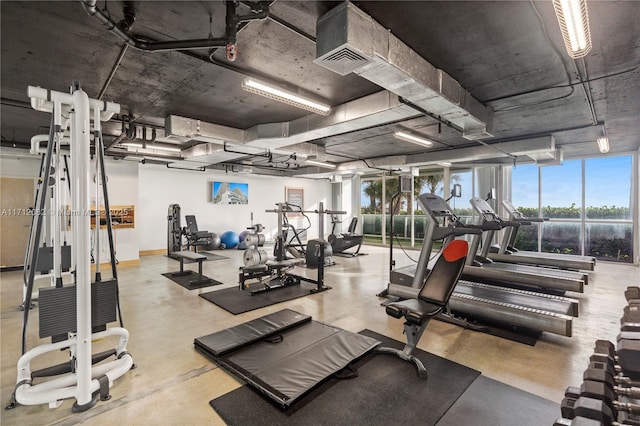 exercise room with expansive windows