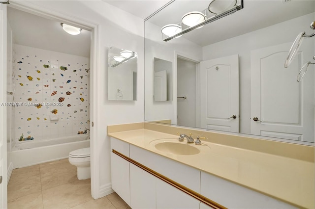 full bathroom featuring tile patterned floors, vanity, shower / bathtub combination, and toilet