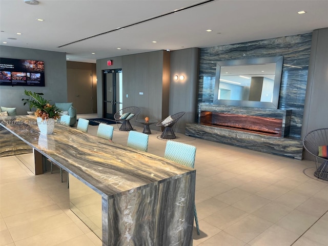 interior space featuring light tile patterned floors