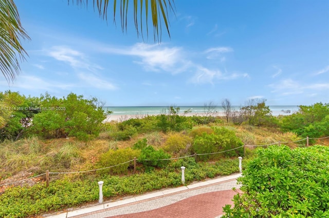 property view of water with a beach view