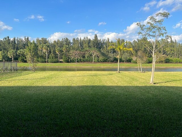 view of community featuring a yard and a water view