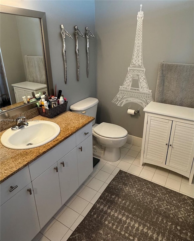 bathroom featuring tile patterned flooring, vanity, and toilet