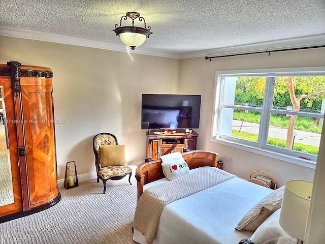 bedroom featuring carpet and ornamental molding