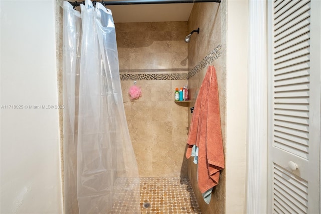 bathroom featuring a shower with shower curtain