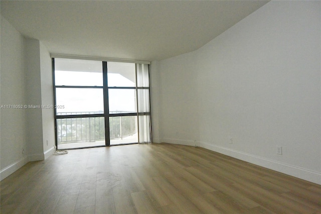 unfurnished room featuring expansive windows and light wood-type flooring