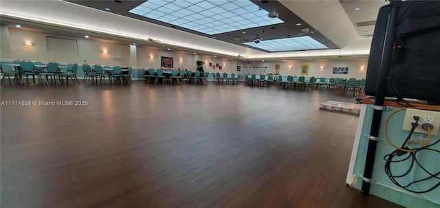 gym featuring hardwood / wood-style floors