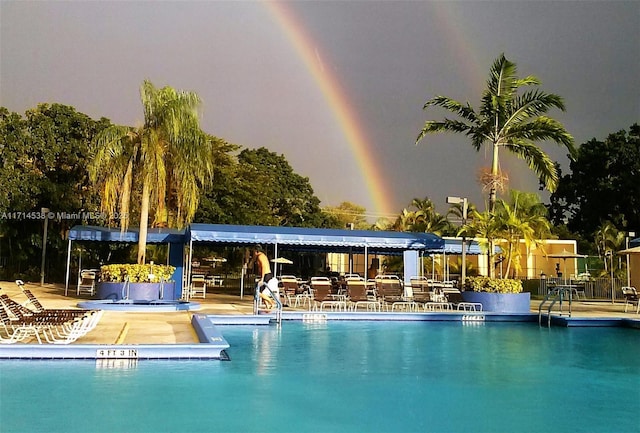 view of swimming pool featuring a patio area