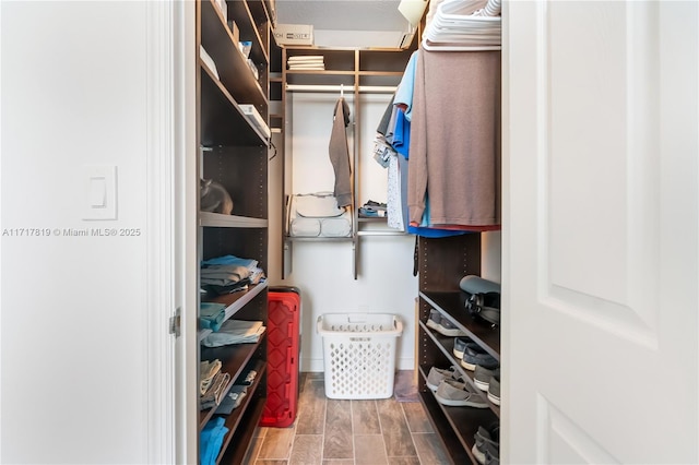 spacious closet featuring wood finish floors