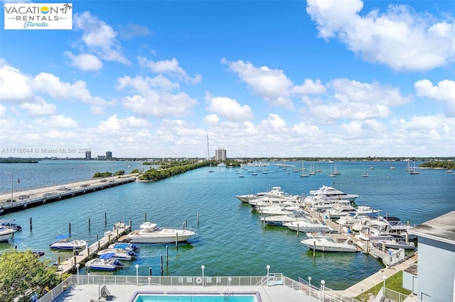 view of water feature featuring a dock